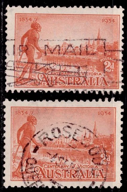 Australia Sc #142 & 142a (SG 147 & 147a) Yarra Yarra Tribesman (1934) USED