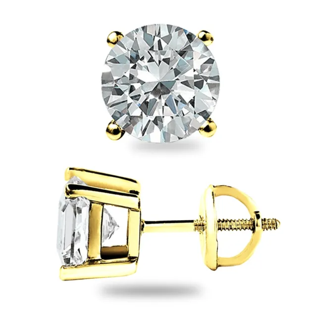 4.0 Ct TW Moissanite Solitaire Stud Earrings 14K Yellow Gold Certified FL/D Gift