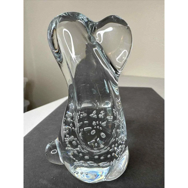 Leonard TOWLE Glass Hound Dog Paperweight Controlled Bubble Art Glass Vintage