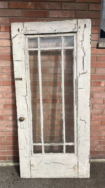 Antique Painted Arts & Crafts Oak Beveled glass 9 light entry door 77 X 36”
