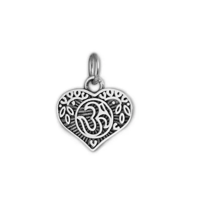 Sterling Silver Om Aum Yoga Hindu Sanskrit Symbol Leaf Heart Charm Pendant
