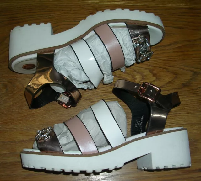 River Island Girls White Pink Gold Chunky Gladiator Sandals Shoes UK 3 Eur 35.5