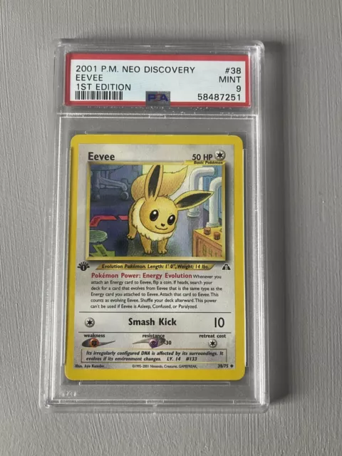 Psa 9 Mint! Eevee 38/75 1St Edition Neo Discovery Card Pokemon