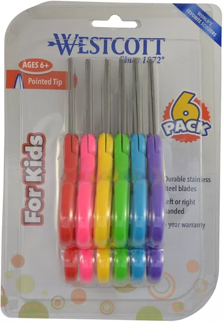 Westcott Right & Left Handed Scissors For Kids 6 Pack Pointed Tip 5" Childrens
