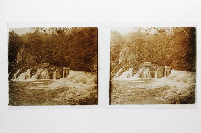 Bretagne Cascade France Photo Stereo 10n28 Plaque verre Vintage c1930