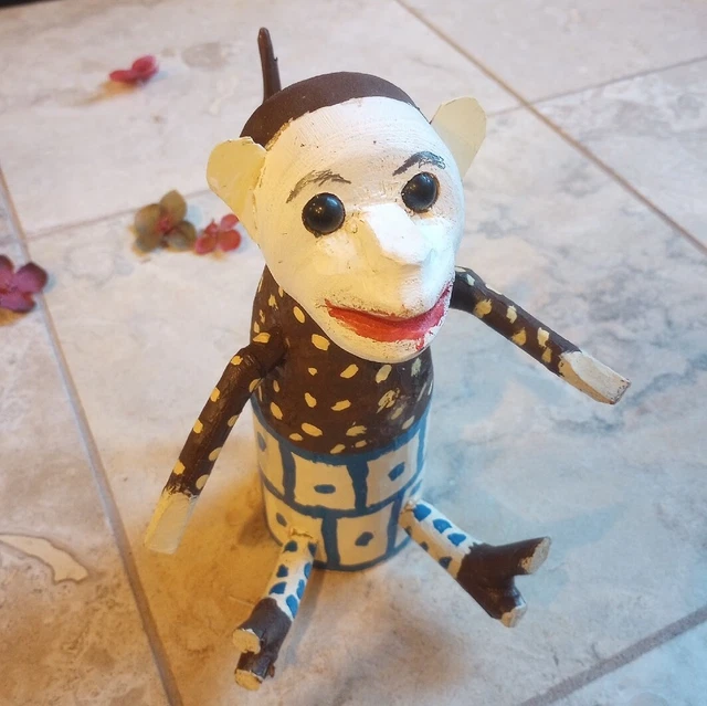 Vintage African Hand carved Hand painted Wooden Monkey Made in Africa