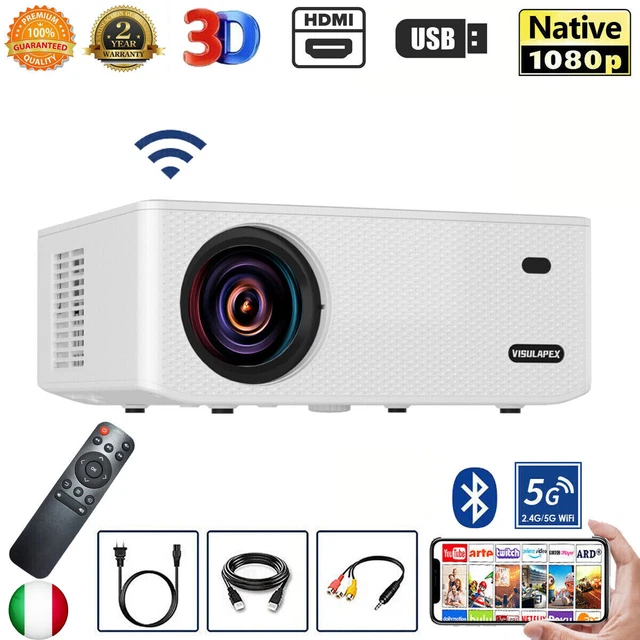 4K Proiettore 15000Lumen Videoproiettore 5G Wifi Bluetooth HD 1080P USB VGA HDMI