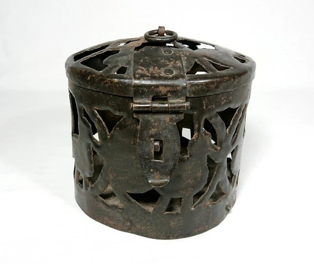 Antique Indian Iron Candle Holder Lantern 19thC
