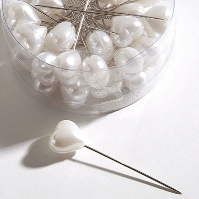 Agujas de Rosa 36x Herzpin Pin Decoración Perlas Boda Corazón Blanco 12mm