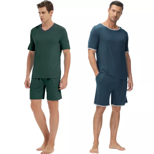 Men Soft Home Pajama Short Set Nightwear 2 Piece Sleep Lounge Walk Yoga Casual 2