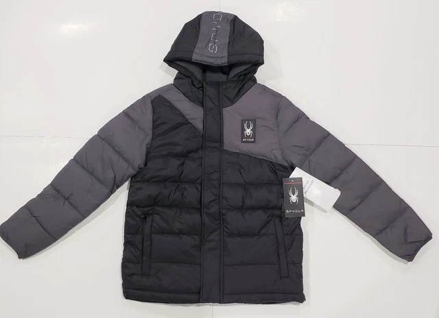 New with tag Boys Spyder Black Circuit Insulated Hooded Puffer Jacket L 14/16