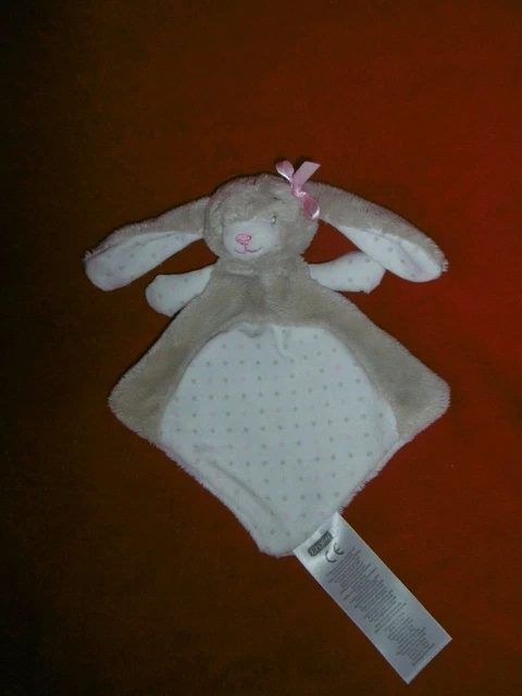Doudou Plat ERGEE Lapin Beige Blanc Pois Noeud Rose Neuf