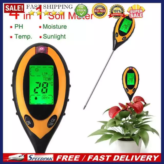 Professional 4 in 1 LCD Temperature Sunlight Moisture PH Garden Soil Tester