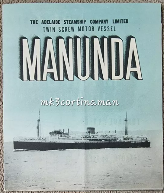 T.S.M.V. Manunda Cruise Brochure 1930s Adelaide Steamship Co Ltd ☆☆☆☆☆