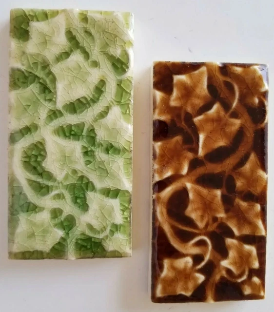 MAJOLICA TILES Reclaimed vintage 3"x 6" original Antique Brown & green Ivy