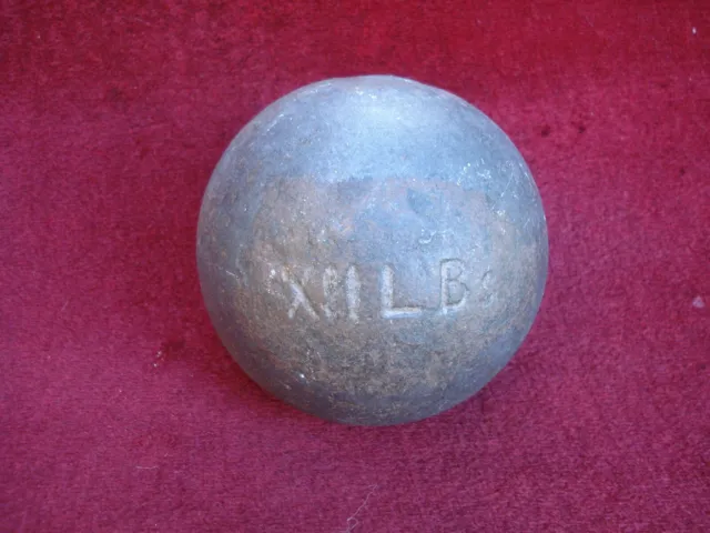 ANTIQUE 12 LB Iron Cannon Ball 4.5 Diameter Marked With Weight