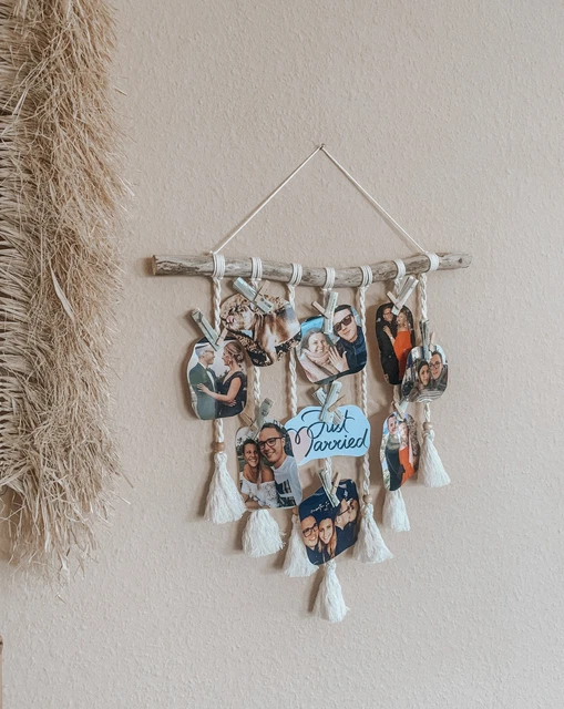 "Colgante de pared fotográfica de macramé hecho a mano ""Borla""