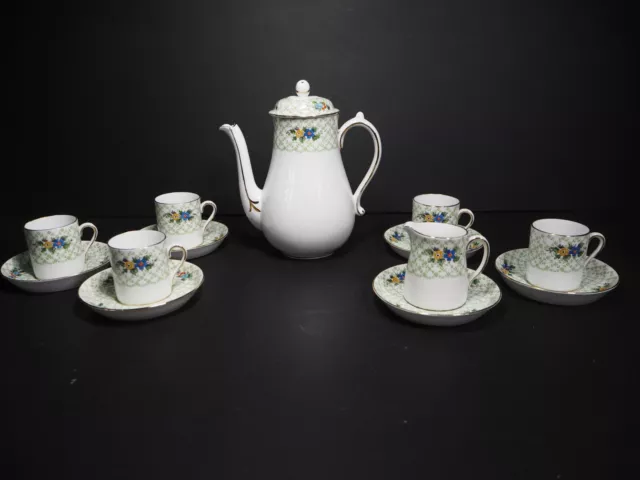 Tuscan Plant Bone China Coffee Set - White & Green with Floral (flowers)