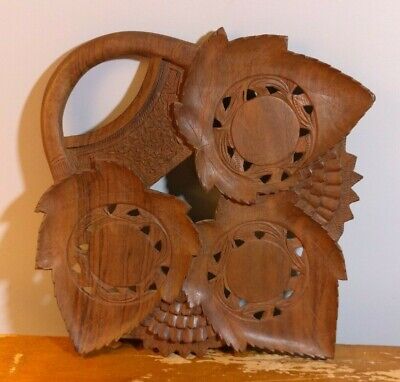 Wood Leaf Tray Wood Handle Ornate Hand Carved Serving Tray Wall Art