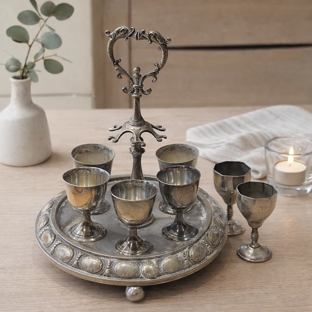 Plateau De Service Rond Gombault - Métal Argenté - Vintage - Déco Table