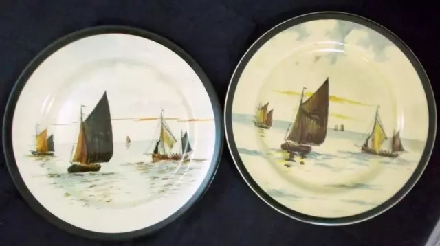 ROYAL DOULTON SHIPS 2 Platos Cena D2872 Uno En Estado Excelente & 2nd Es Usado