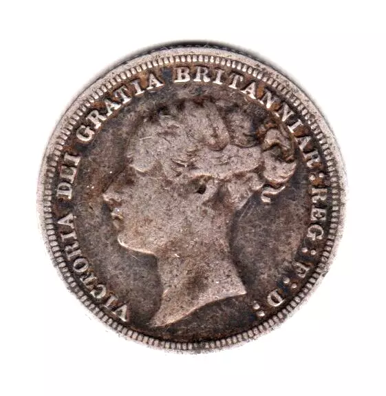 1881 Great Britain Queen Victoria Sterling Silver Sixpence.