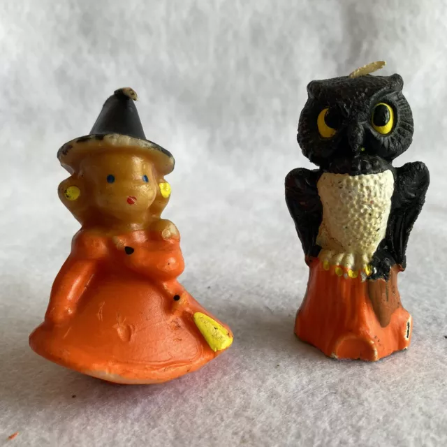 Vintage GURLEY HALLOWEEN Candles Black Owl on Tree Stump & Witch Lot of 2 UNUSED