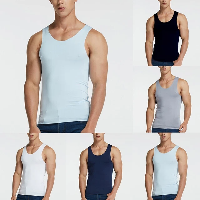Uomo Canotta senza Cuciture Ghiaccio Seta Slim Top Palestra Allenamento T-Shirt