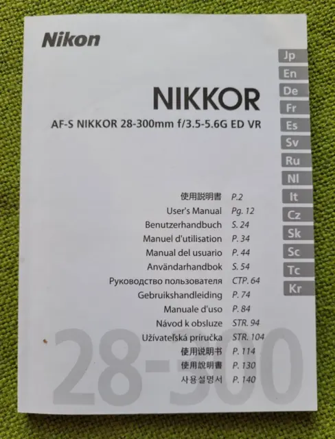 Nikon AF-S NIKKOR 28-300mm f/3,5-5,6G ED VR Bedienungsanleitung