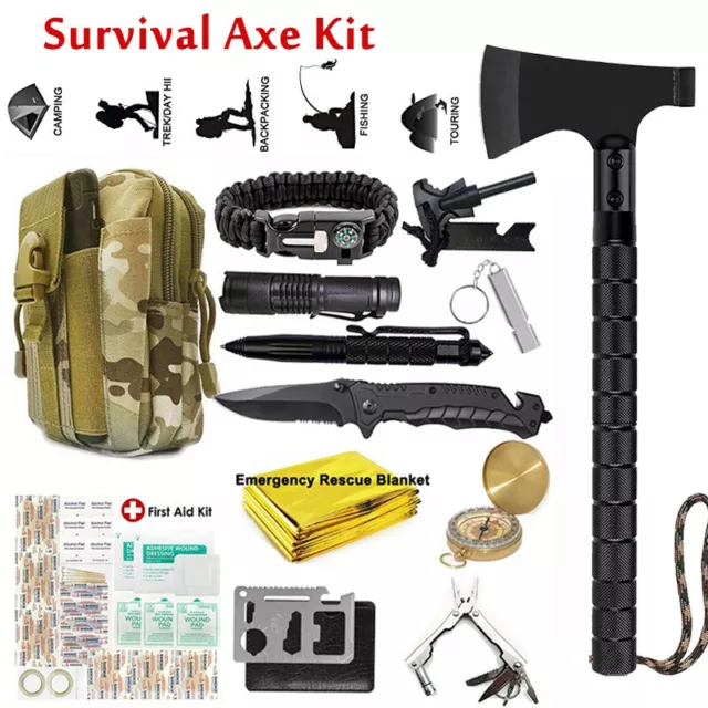 Outdoor Survival Gear Axe Set Tactical Tomahawk Multi-Tools Camping Hiking Kit