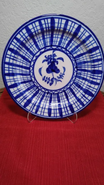 Vintage LARIO MAJOLICA POTTERY Ceramic Plate 9.5" Cobalt Blue  and White, Spain
