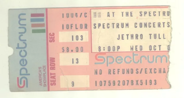 Jethro Tull & Uriah Heep 10/4/78 Philadelphia PA The Spectrum Rare Ticket Stub!
