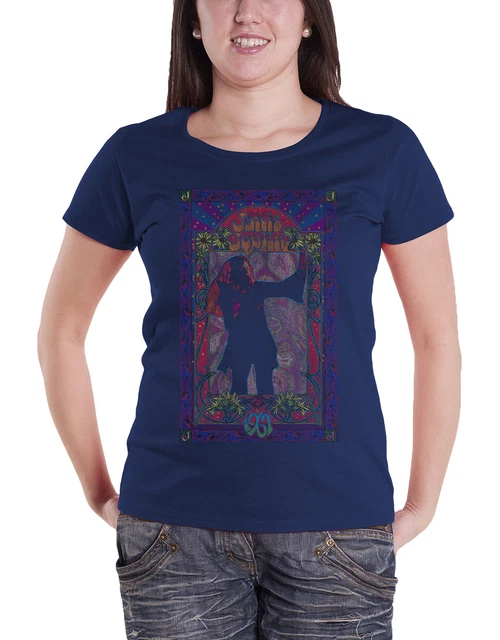 Janis Joplin T Shirt Paisley & Flowers Frame new Official Womens Skinny Fit Blue