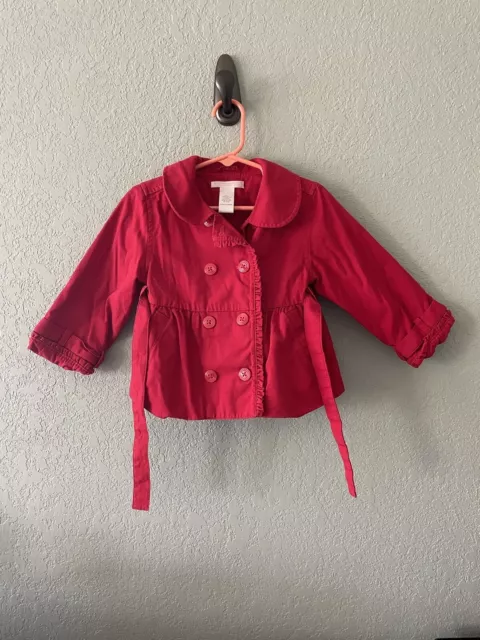 Janie & Jack  Baby Girls Red Jacket Size 12-24 m Double Breasted Button Ruffle