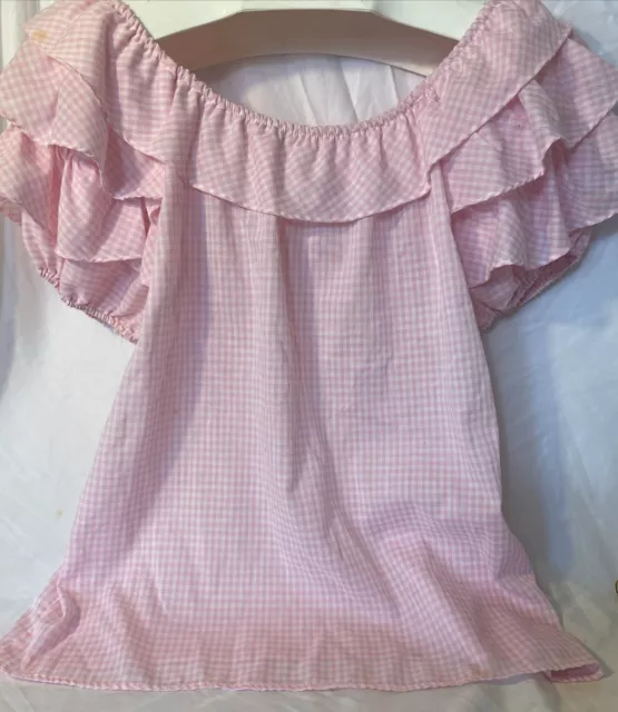 Pink checkered ruffles Square dance top country western cosplay Blouse S1