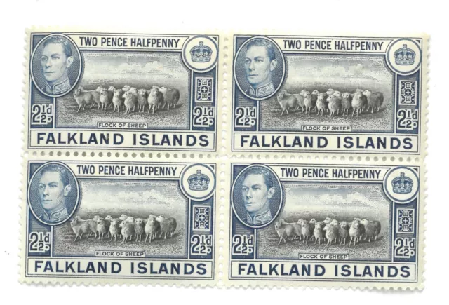 FALKLAND ISLANDS 1938 King George VI 2½d Flock of Sheep Block of 4 MNH