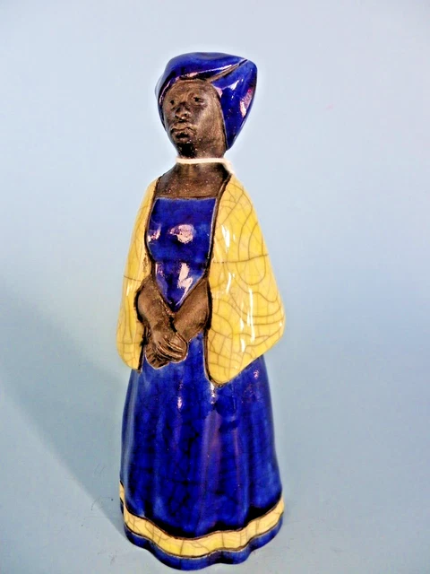 Raku Crazy Clay Studio Handmade Woman Figurine So. Africa Gerhard de Beer 9" New