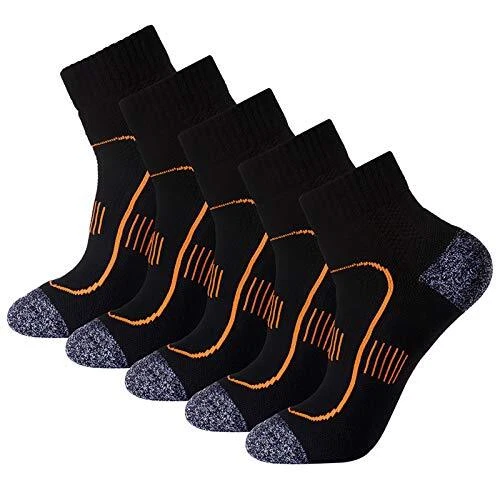 Pauboland Men's Cushioned Anti Odor Blister Proof Quarter Crew 5-pack Black