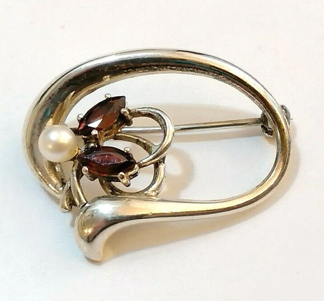 Bellissima Spilla In Argento 925 Con Perla E Pietre Preziose