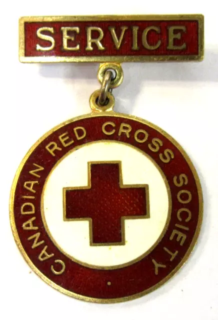 Sterling 1954 CANADIAN RED CROSS SOCIETY SERVICE named enamel pinback badge