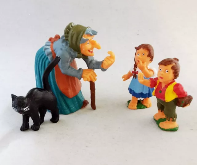 Hänsel und Gretel 4 Figuren Lebkuchen Hexenhäuschen Neu Hexe + Katze Märchen