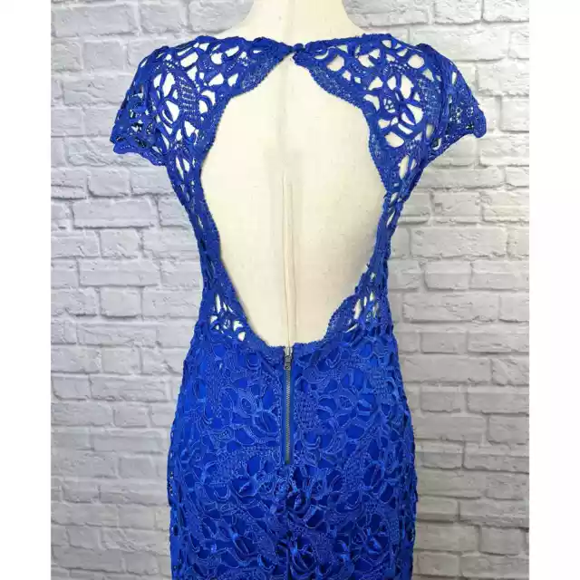 Alice + Olivia Royal Blue Lace Open Back Dress Women Size 8 Mini Sheath Cocktail