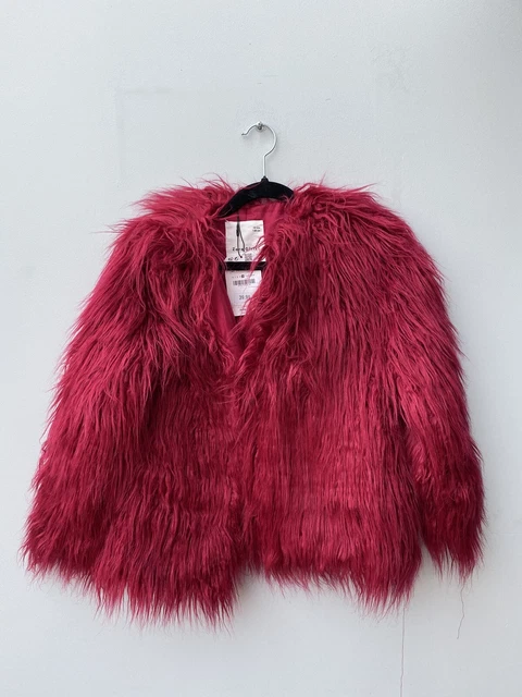 Giacca cappotto yeti rosa soffice nuova con etichette nuova con etichette invecchiata pelliccia 9-10 prezzo di prezzo £40 pelosa