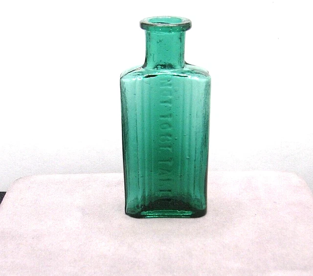 Antique Green Poison Bottle "Not to be Taken" Rectangular 1 Oz. 3-1/4" Tall