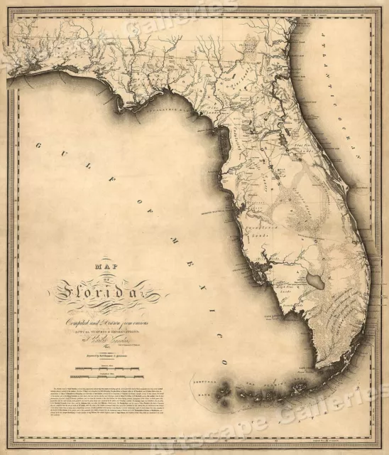Florida 1823 Historic Decorative Wall Map - 16x20