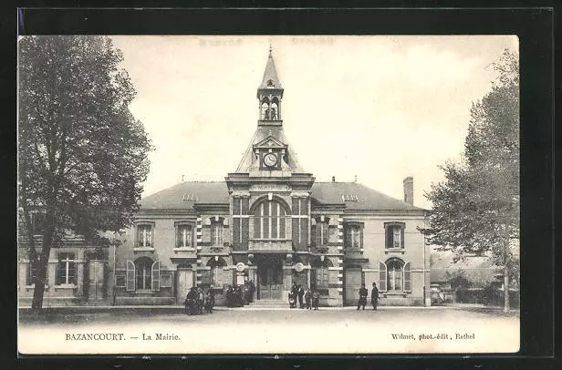 CPA BAZANCOURT, LA Mairie, vue partielle avec Hôtel de Ville 1904 EUR 3 ...