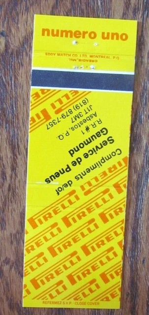 Pirelli Tires Matchbook Cover: Gaumond Asbestos, Quebec Empty Matchcover -D2