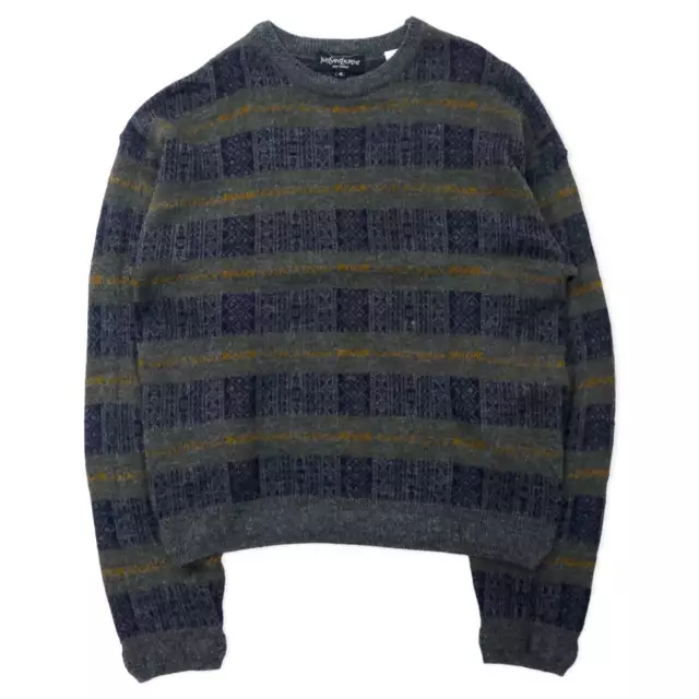 YVES SAINT LAURENT Pour Homme Knit Sweater M Gray Patterned Checked ...