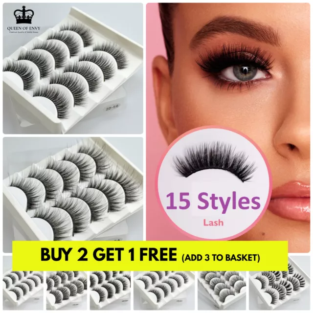 10x Mink False Eyelashes Wispy Cross Long Thick Soft Fake Eye Lashes Natural UK