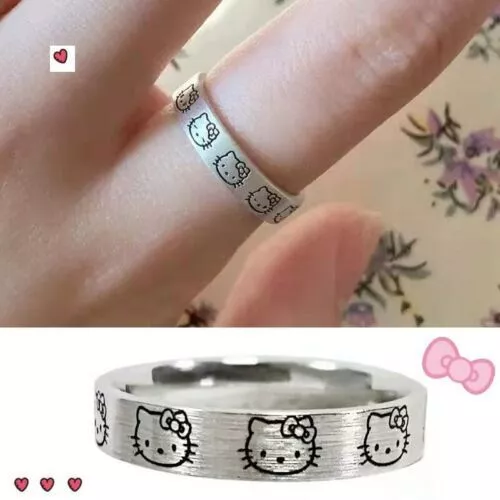 Hello Kitty Rings for Girls Kawaii Women Silvery Jewelry Kulomi Cartoon Ring